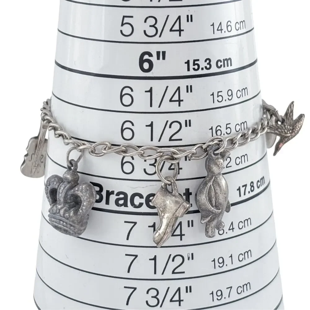 Vintage Sterling Silver 925 Mixed Metal Charm Bracelet 7